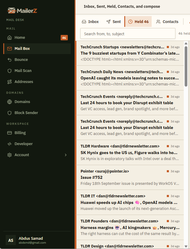 Held mail waiting for a human decision