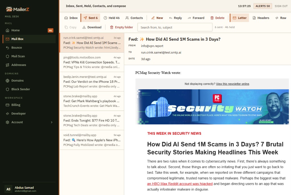 Forwarded mail copies with destination results
